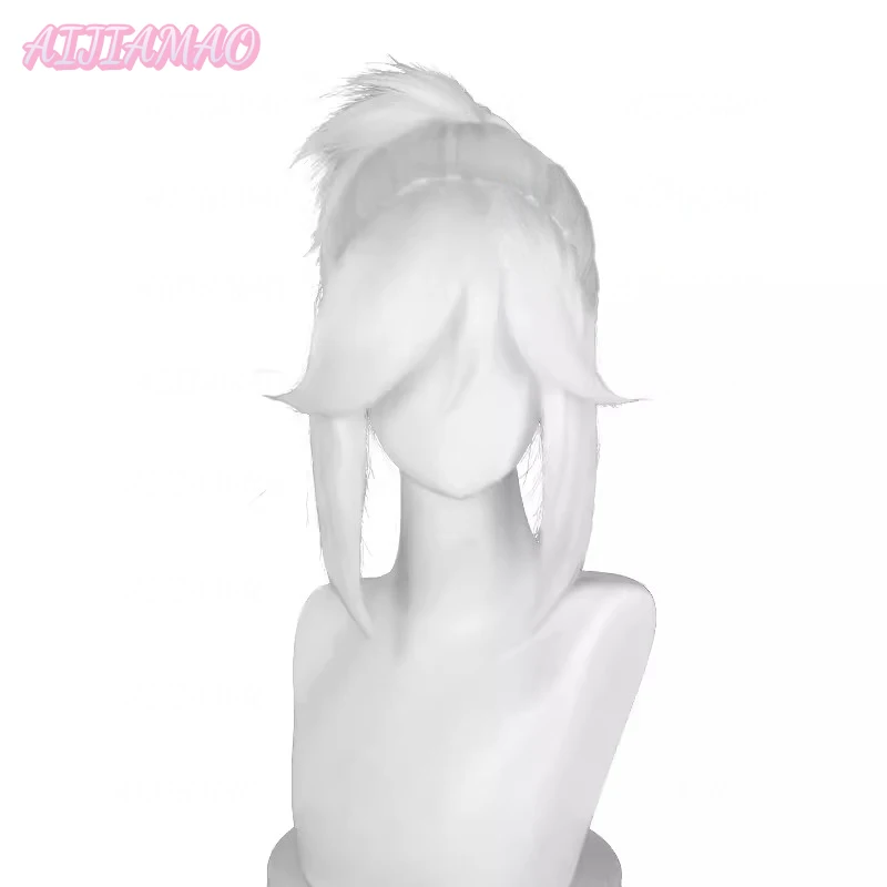 Peruca de Cosplay Valorant Jett, Branco Puro, Perucas Cosplay Anime, Resistente ao Calor, Perucas Sintéticas, Halloween, 35cm