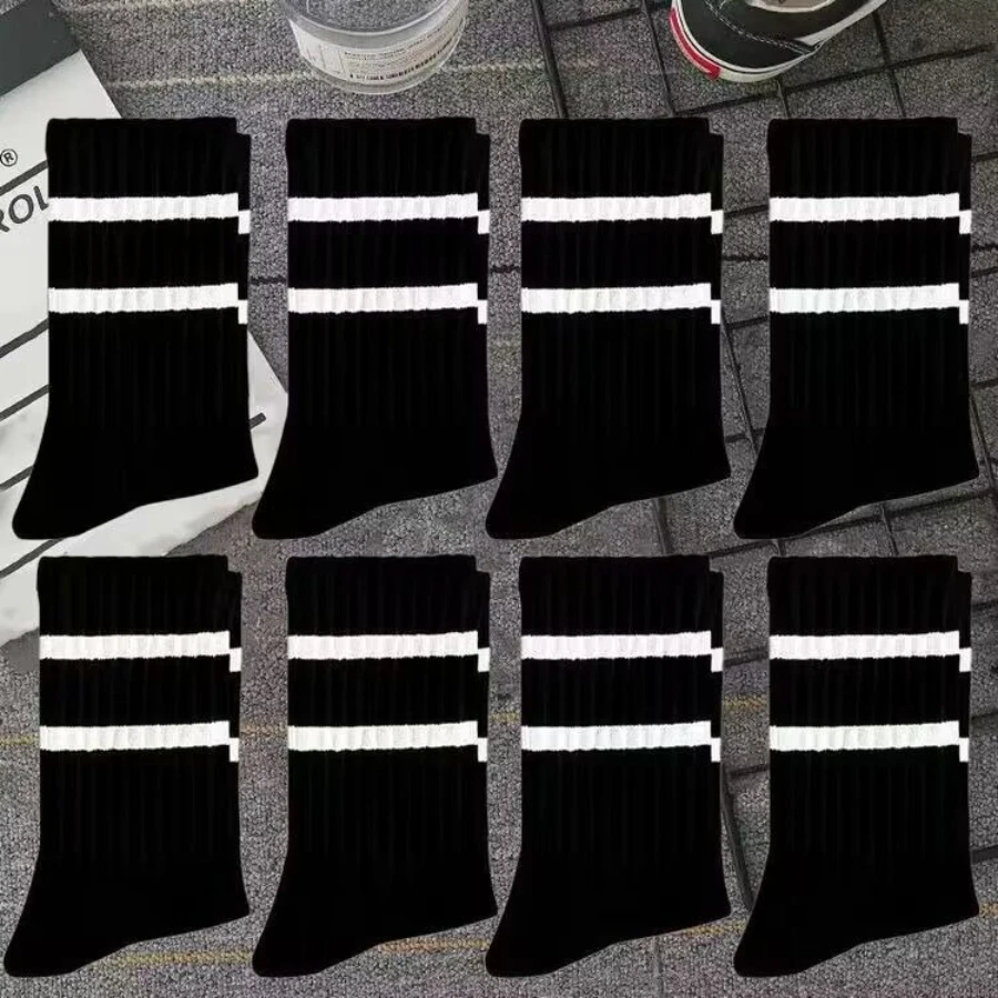 Five Random Pairs Unisex Casual Striped Mid-calf Socks for Autumn Breathable,sweat-absorbent,comfortable for Daily Wear