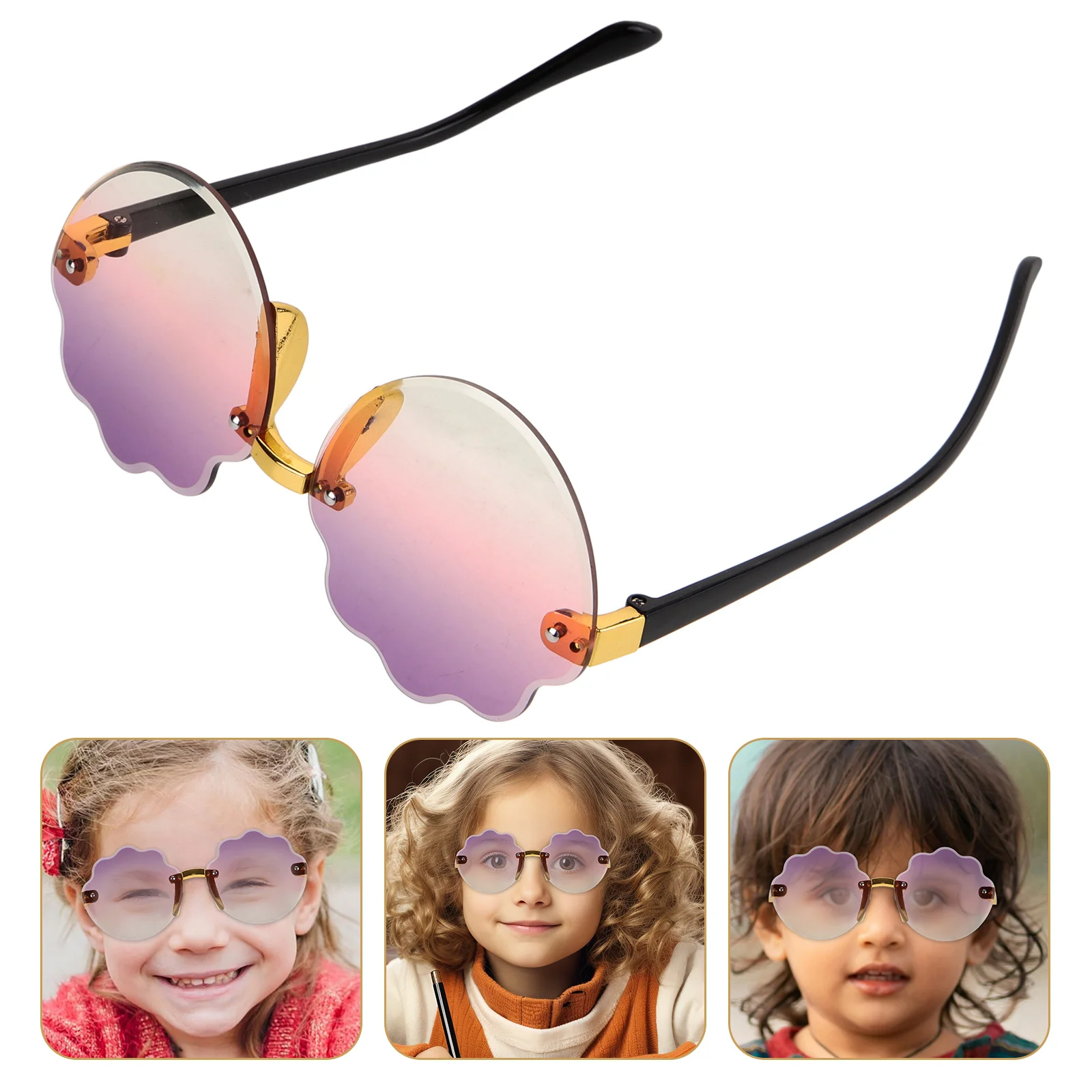 

Rimless Children Sunglasses Gradient Shell Decor Party Eyewear Girls UV400 Protection Lightweight Comfortable Trendy