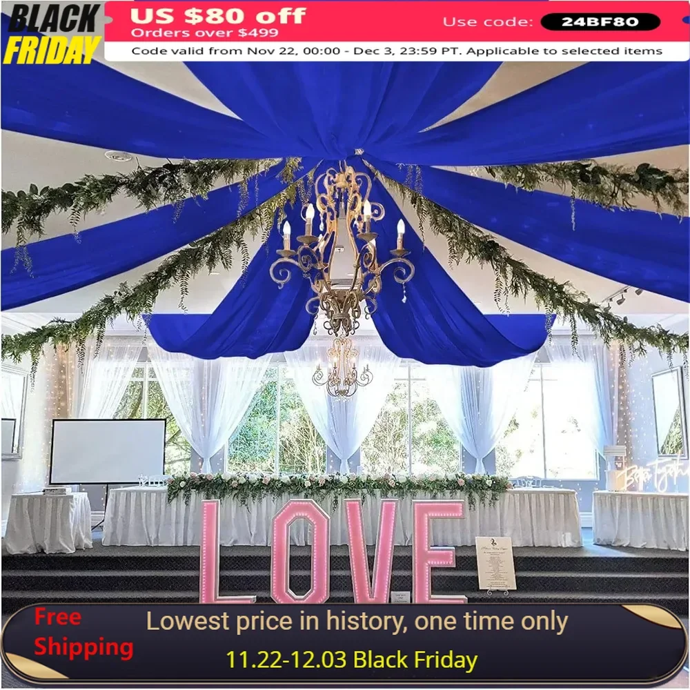 

5FTx10FT Ceiling Drapes for Wedding, Voile Chiffon Fabric Curtains, 6 Panels Ceiling Drapes