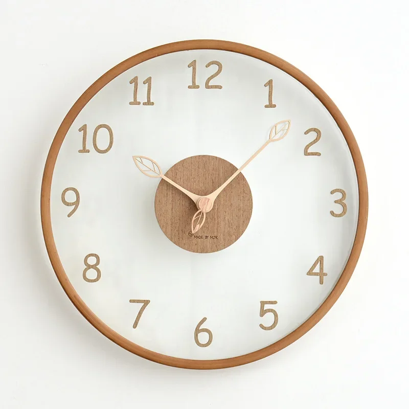 Solid Wood Transparent Glass Wall Clocks Stylish Minimalist Living Room Wall Clock Luxury Nordic Creative Home Decoration Clocks
