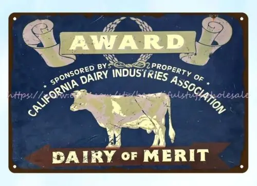 Dairy of Merit Award California dairy industries metal tin sign office wall art