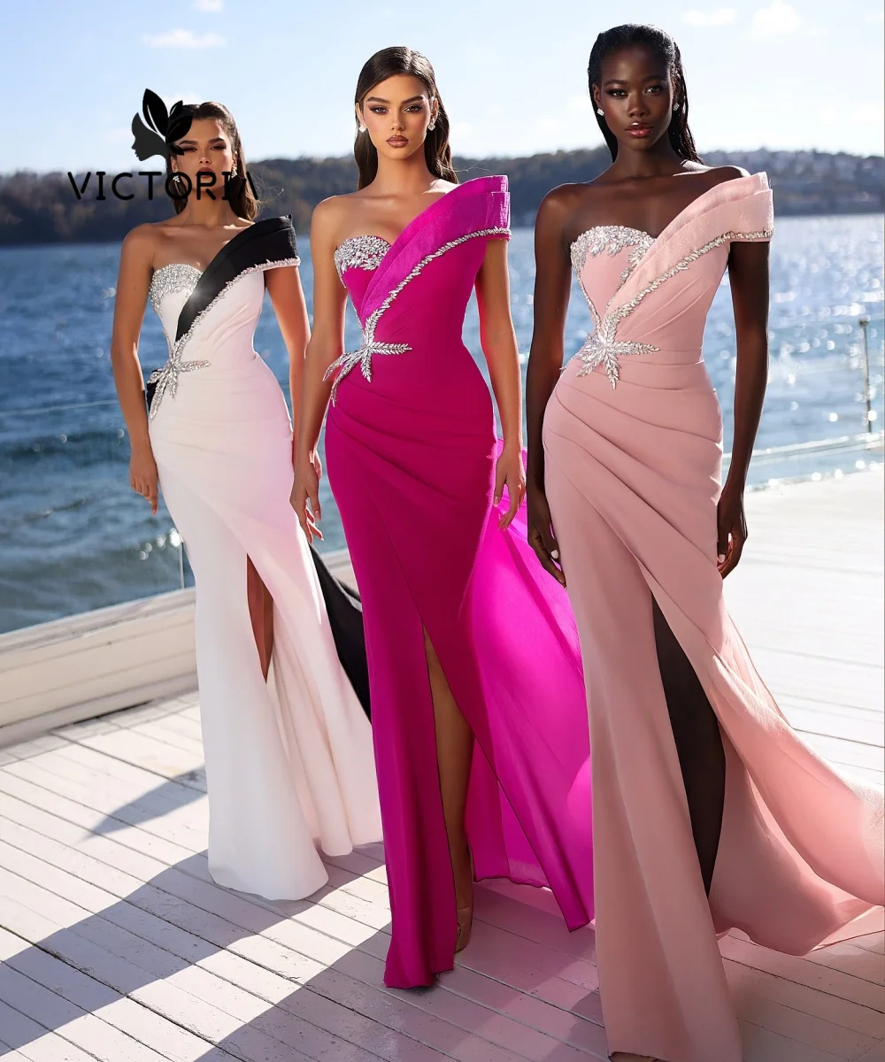 

Flawless One Shoulder Evening Dresses Luxury 2025 Beads Split Crystals Mermaid Saudi Dubai Wedding Reception Gown Customized