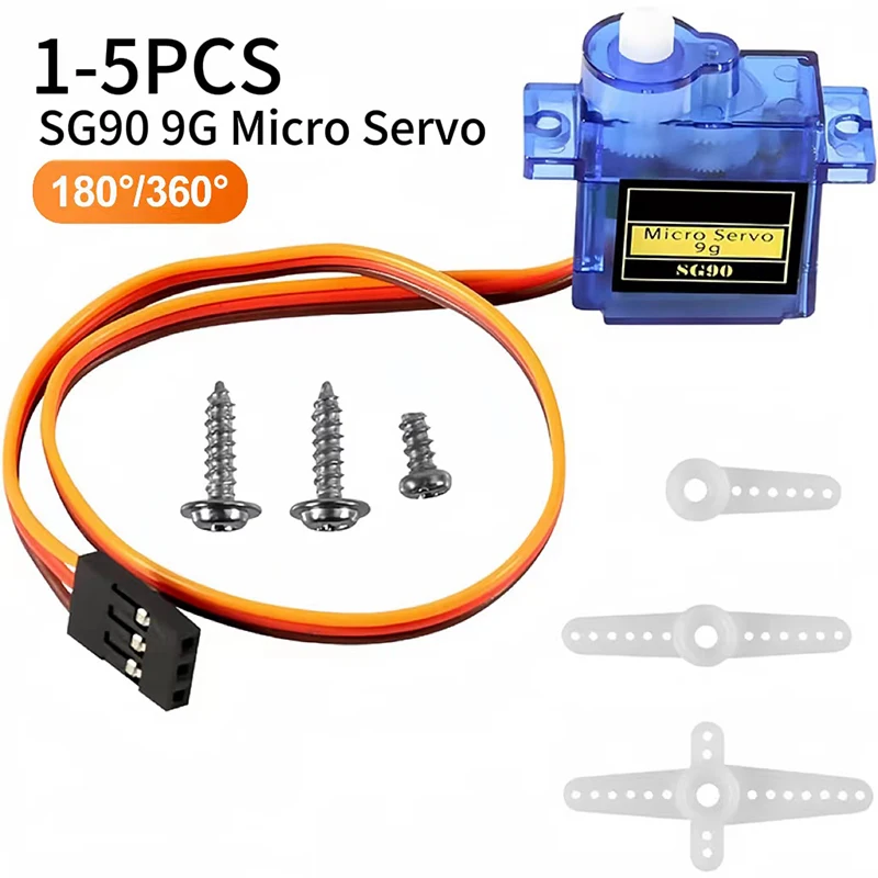 1-5PCS SG90 9G Micro Servo Servo Motor for RC Planes Robot Arm 180°/360° Fixed-Wing Servo Motor Control for Airplane Helicopter