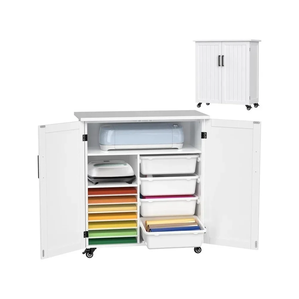 عربة يدوية متوافقة مع خزانة تخزين دوارة لآلة Cricut مع طاولة تنظيم الأدراج، 31.6 بوصة عرض × 15.8 بوصة عمق × 34.9 بوصة ارتفاع