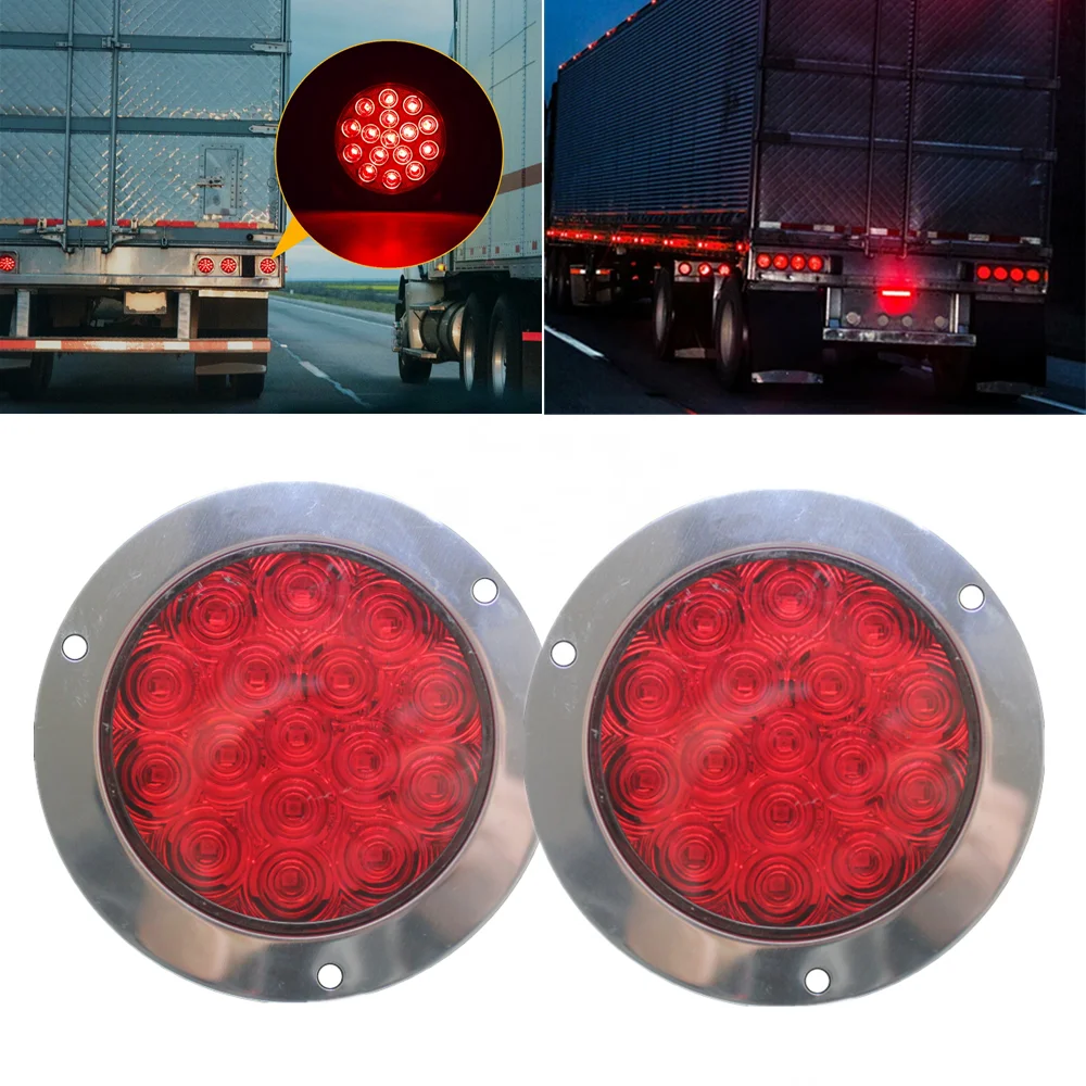 

2PCS 4" Round Red 16LED Truck Rear Taillight Car Trailer Turn Brake Warning Lamp Truck LED Lights Reflector ATV Stop Light