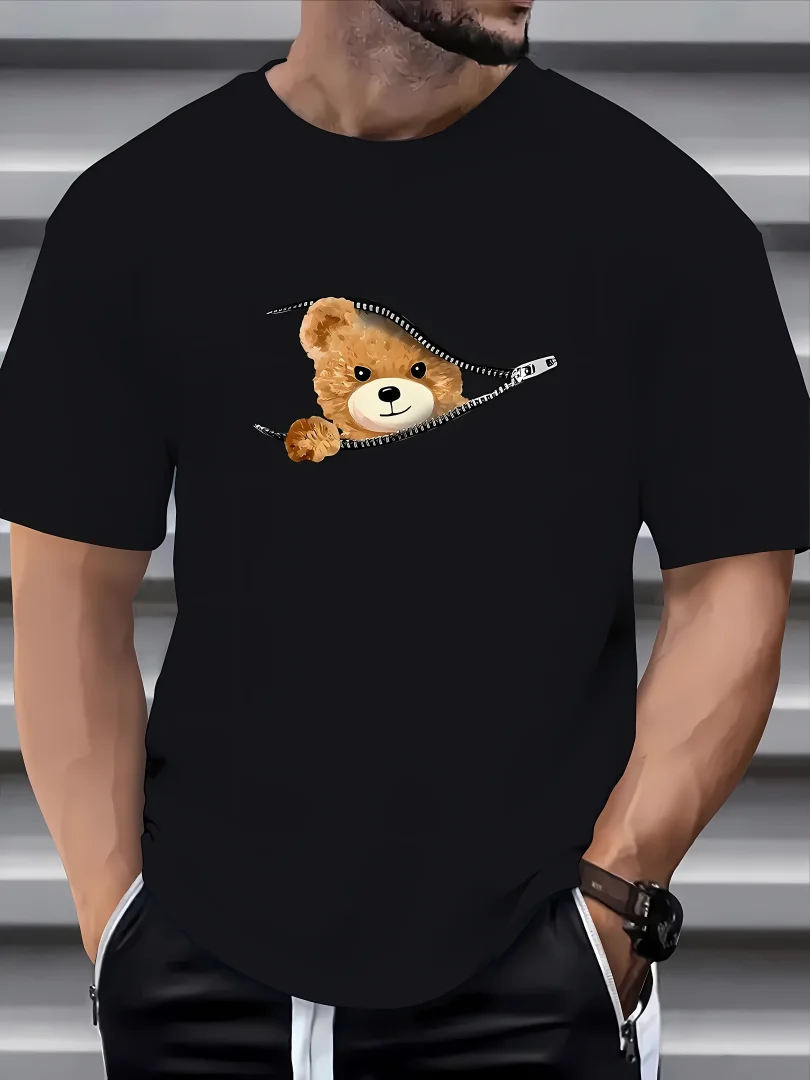 

Summer Men's Trendy Bear Pattern Printed T-shirt for Men and Women Suitable for Casual Breathable Top