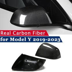Rearview Mirror Cover for Tesla Model Y 2019-2024 Real Carbon Fiber Side Mirror Shells Add on Frame Replacement Case Protector