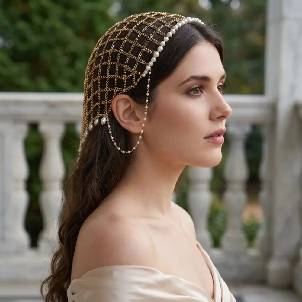 Trendy Handmade Pearl Hair Chain Draped Chain Layered Head Jewelry Elegant Comfortable To Wear Bridal Head Accessories Party