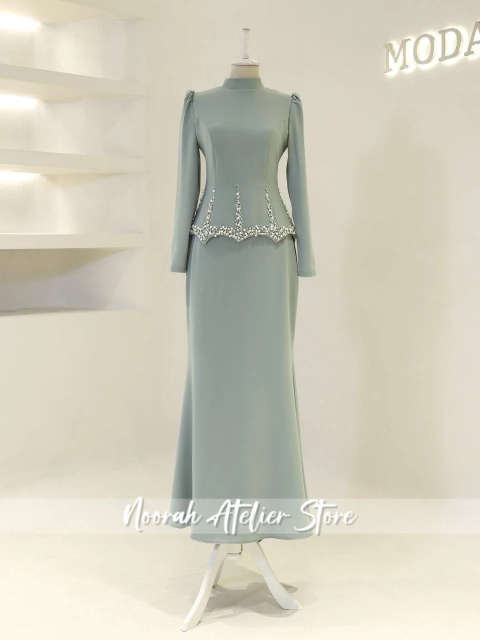 فساتين سهرة إسلامية فاخرة جديدة بأكمام طويلة باللون الأزرق 2025 دبي H N فستان رسمي طويل فستان رسمي Vestridos مخصص