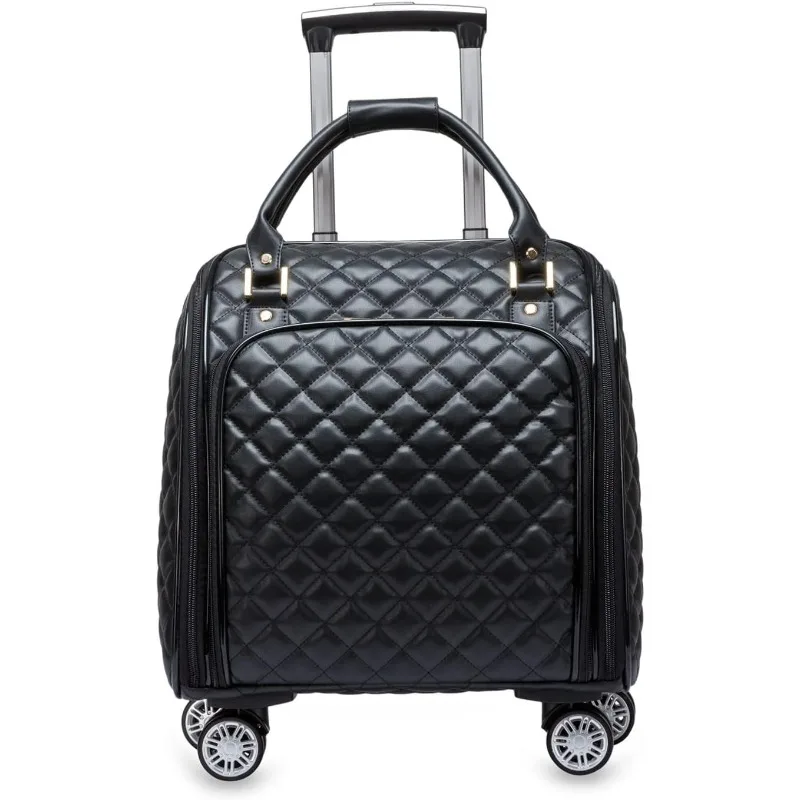 

21in Leather Softside Underseat Carry on Suitcases Travel Duffel Bag with 4-rolling Spinner Wheels