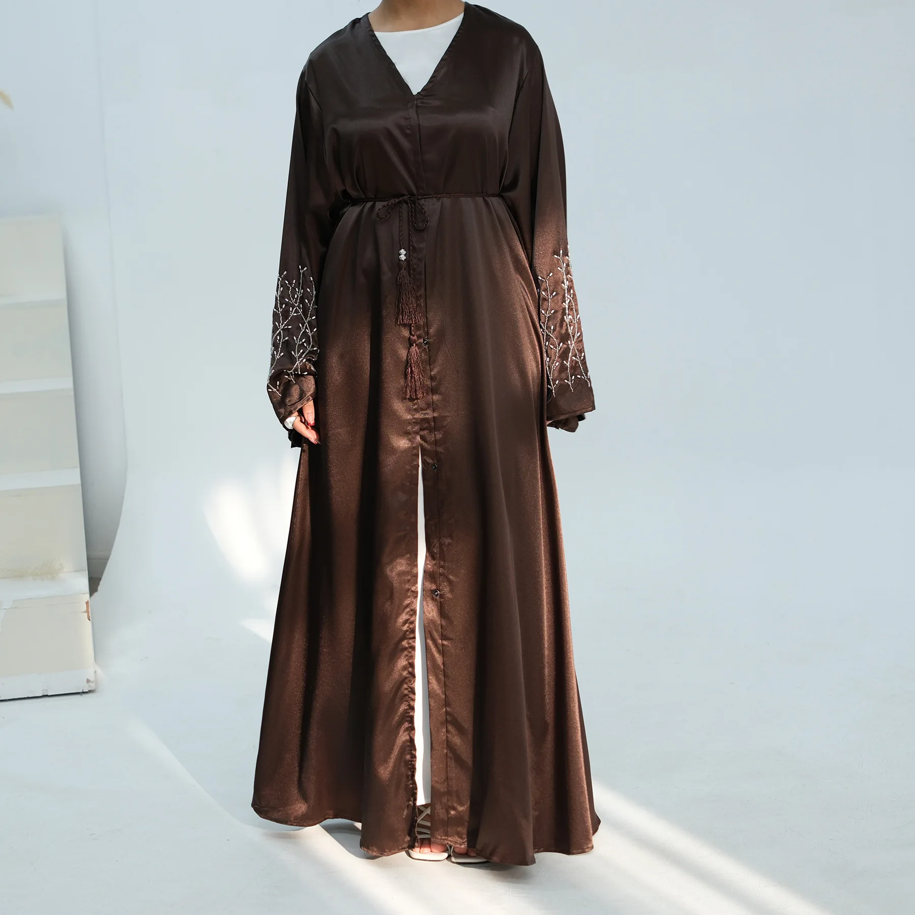 

Абайя с бисером для Ид, Дубайский кафтан, женское мусульманское платье на Рамадан, турецкая кебая, кимоно-кардиган, исламская одежда, арабская роба, джалабия, абайи