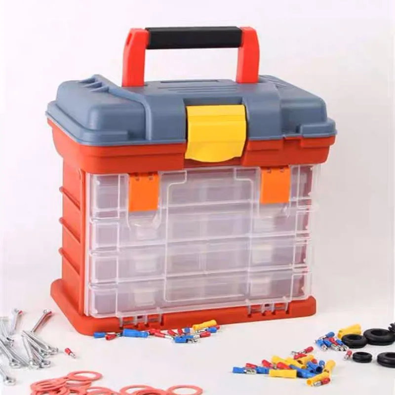 1PC Multifunctional Hardware Storage Box 4-layer Portable Parts Tool Box Transparent Plastic Boxe Fishing Accessories Tool Case