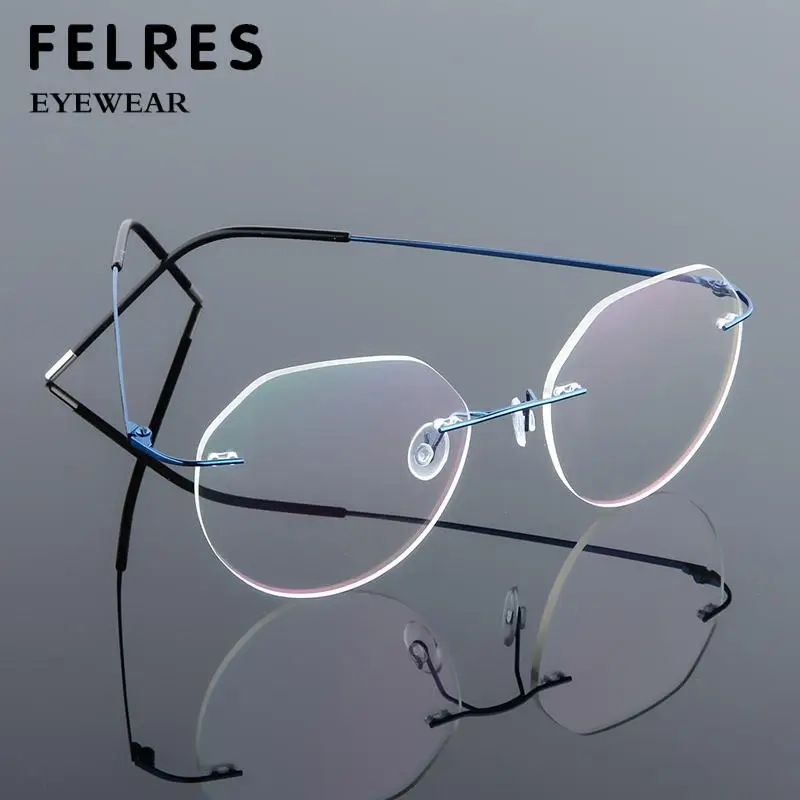 Rimless Titanium Alloy Polygon Anti Blue Light Reading Glasses Men Women Memory Metal Boundless Prescription Optical Glasses