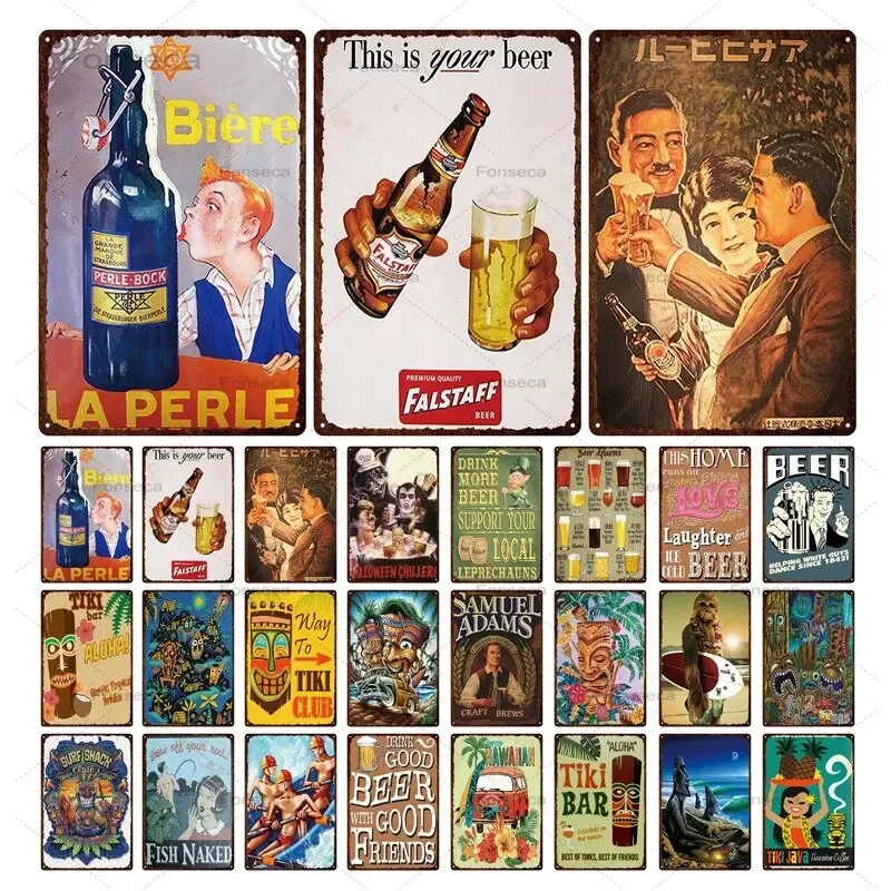 Panneau métallique rétro Tiki Bar Style plage pour homme, bière à boire, décor mural d'été, plaque en fer, affiche d'art pour Pub, Club, maison