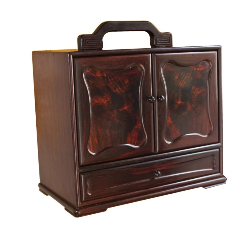 

Medicine box, solid wood medicine cabinet, Burmese flower portable book box, storage mahogany jewelry box.