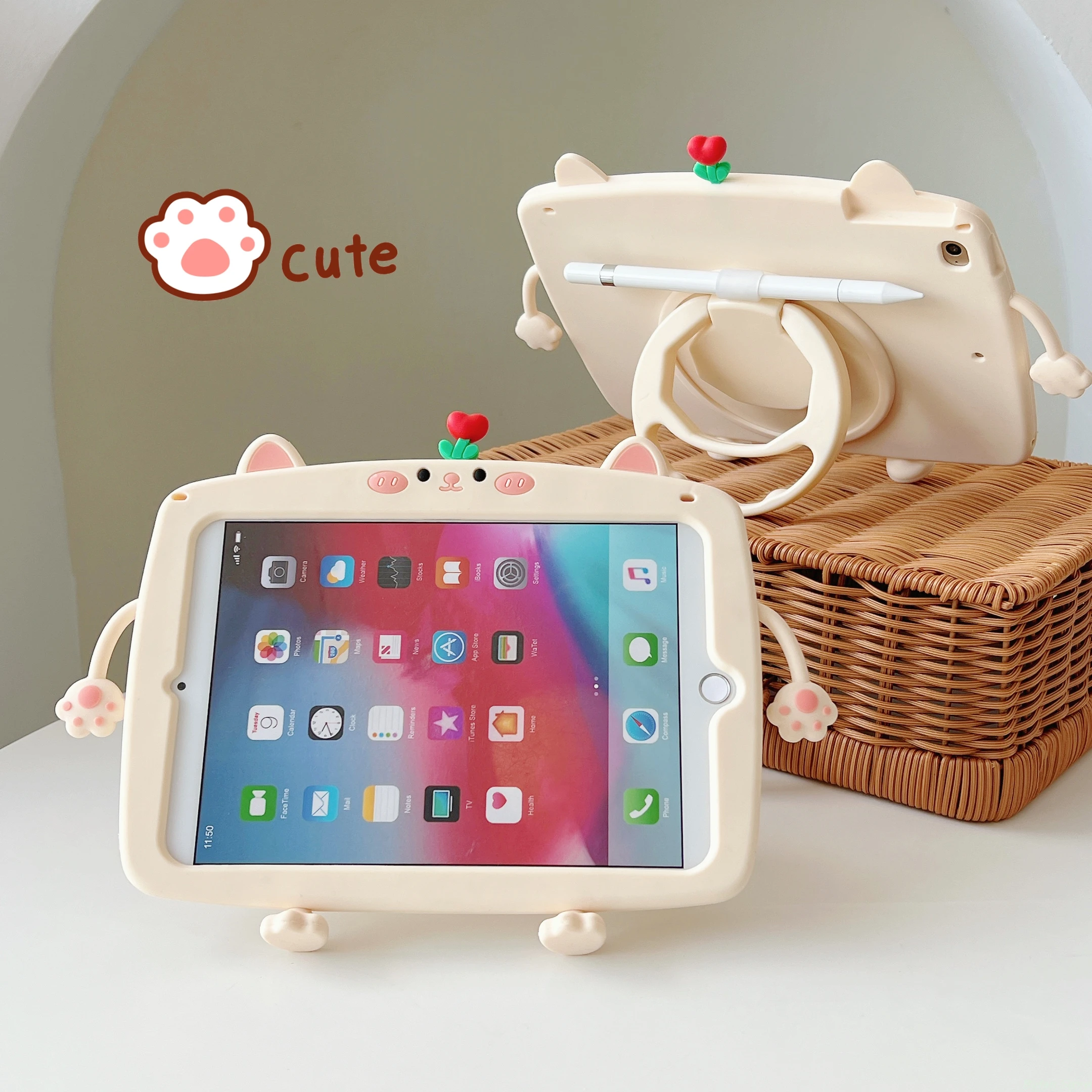 

Kitty Flower Tablet Case for iPad Air 11 M2 Pro11 M4 2024 iPad 10th 10.9inch air5 4 Pro11 iPad Air1 2 5 6th 9.7inch 10.2 mini6 5