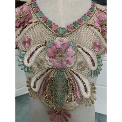 1Pc Net 3D Embroidered Fabric Color Flower Venise Lace Sewing Applique Lace Collar Neckline Ancient Collar Applique Accessories