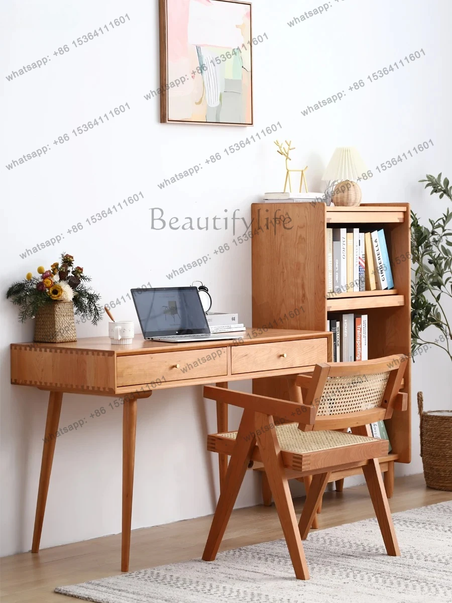 Desk Cable Management Solid Wood Simple Modern Student Computer Desk Solid Wood Writing Desk