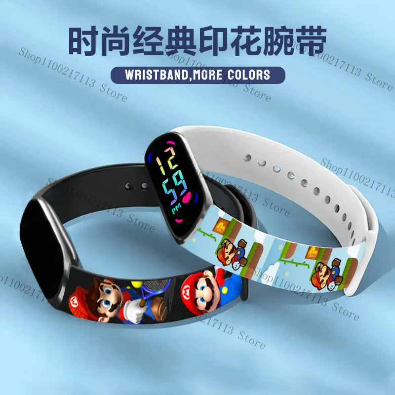 Super Mario Anime Figure Watch for Kids, Luigi, Luminous Bracelet, LED Touch, Impermeável, Esportes, Meninos, Meninas, Brinquedos, Presentes, Bonito