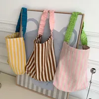 Contrast Color Women's Stripe Shoulder Bags Simple Canvas College Girls Book Tote Shopping Bag Casual Female Travel Handbags