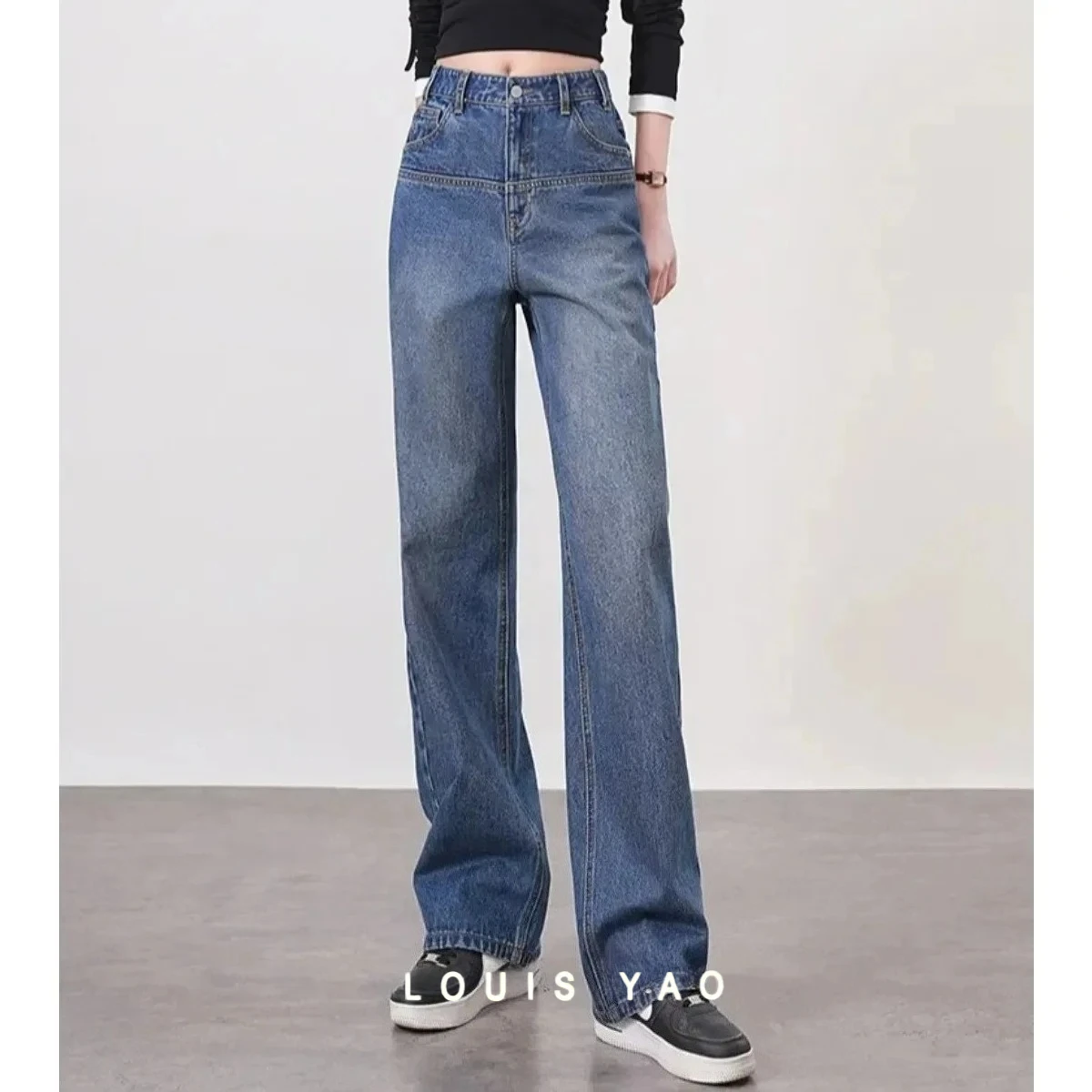 

Autumn Straight Tube Washed Women's Casual Pants Fashionable Splicing Jeans Trendy Loose Pants Female Clothing Spring New 2025