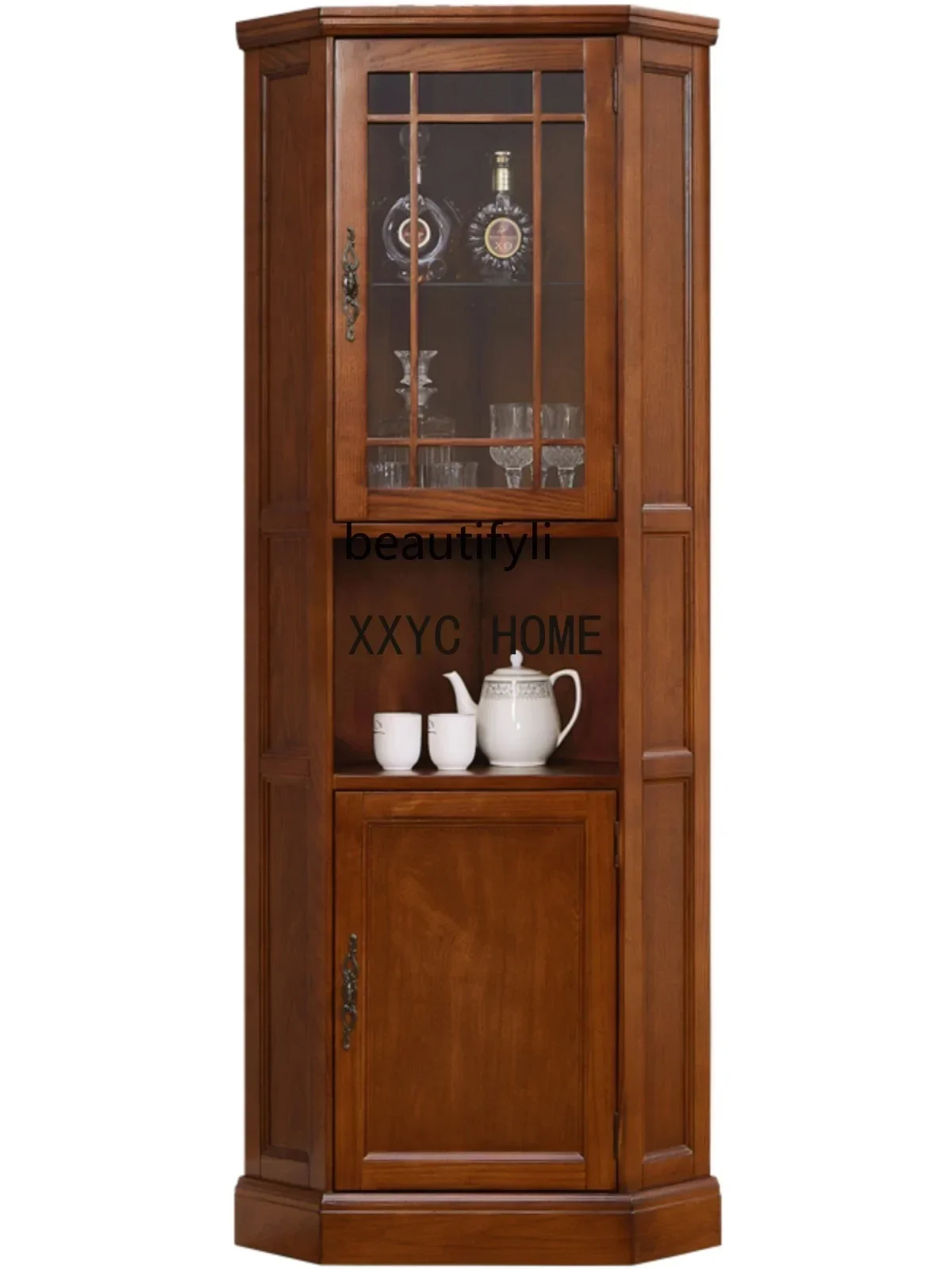 American-Style Solid Wood Corner Storage Simple Wine Cabinet Corner Clothes Closet Triangle Storage Rack