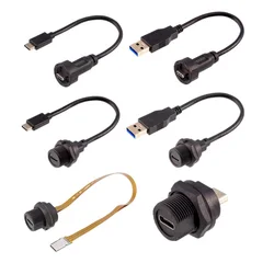 circular screw panel mount waterproof usb c type c connector d type chassis mount usb c type c waterproof cable adapter