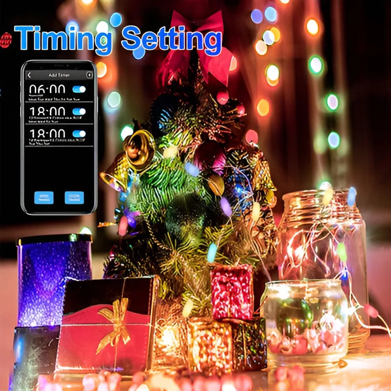 Cross-border USB Bluetooth copper wire lights string smart phone APP music Christmas holiday decorative lights rain proof led