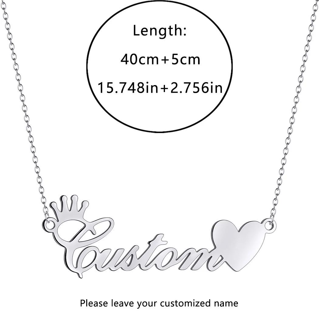 QIAMNI Custom Name Pendant Necklaces For Women Men Stainless Steel Customized Heart Choker Personalized Goth Neck Chain Jewelry