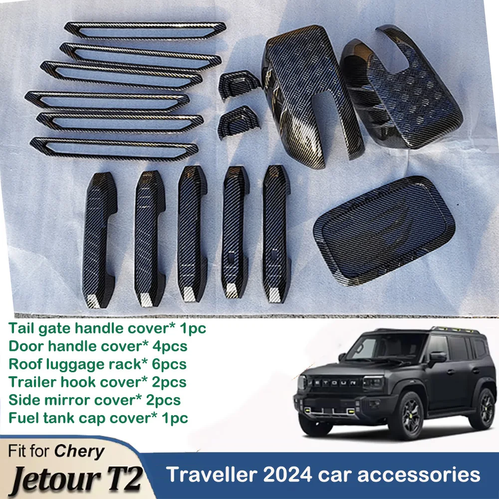

16Pcs ABS Carbon Fiber Pattern Accessories Trailer Hook Cover Luggage Rack Patch For Chery Jetour Traveller Jetour T2 2023 2024