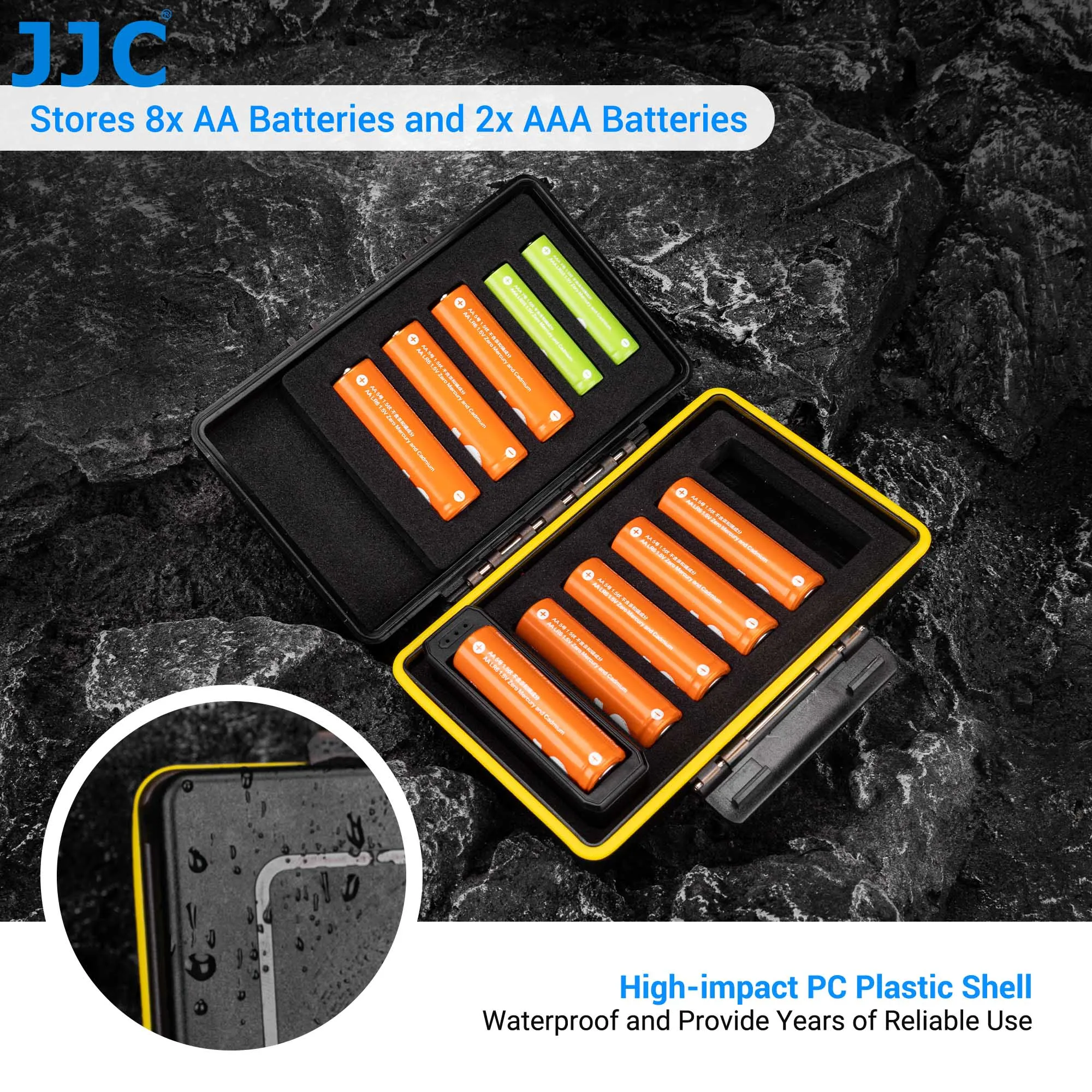 JJC Compact  AA AAA Battery Storage Case Holder with Battery Tester Battery Organizer Container Water-Resistant