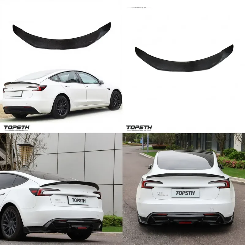 for Highland V-Type Carbon Fiber Polished Rear Spoiler for 2024+ Tesla Model 3 Auto Parts Replacement Single Spoiler Wing