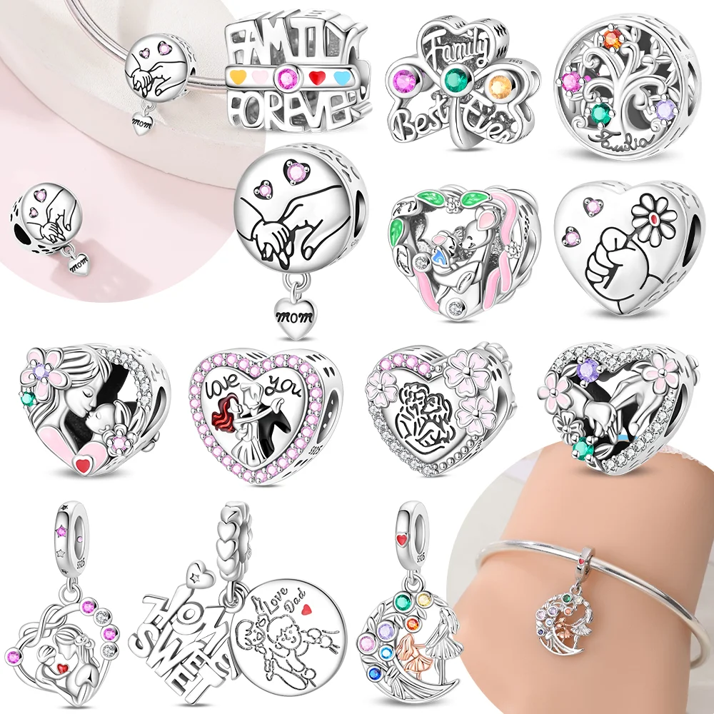 Forever Mom Love You Mother Child Silver Plated Beads Original Charms Fit Bracelets Bag Keychain Charms DIY Women Gift Accessory