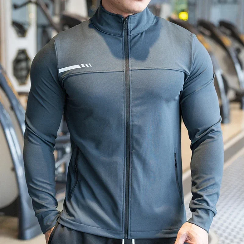 Mens Gym Fitness Shirts Tops High Quality Running Sport Jacket Outdoor Workout Sunscreen Clothing Training Sweatshirt Zipped