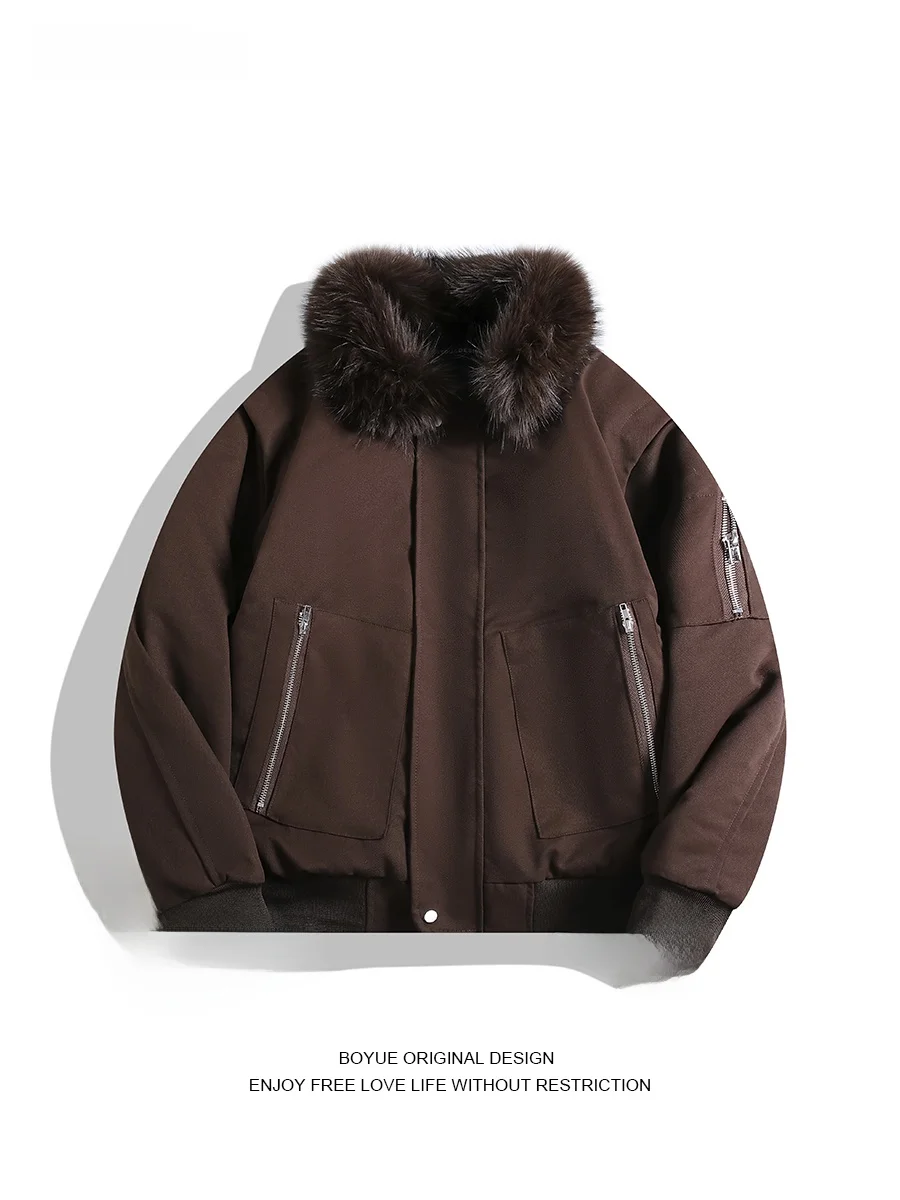 

Зимняя куртка Boyue в стиле ретро с меховым воротником, дизайн в стиле хип-хоп, теплая, из плотного хлопка, молодежная, повседневная, длинная, с длинными рукавами