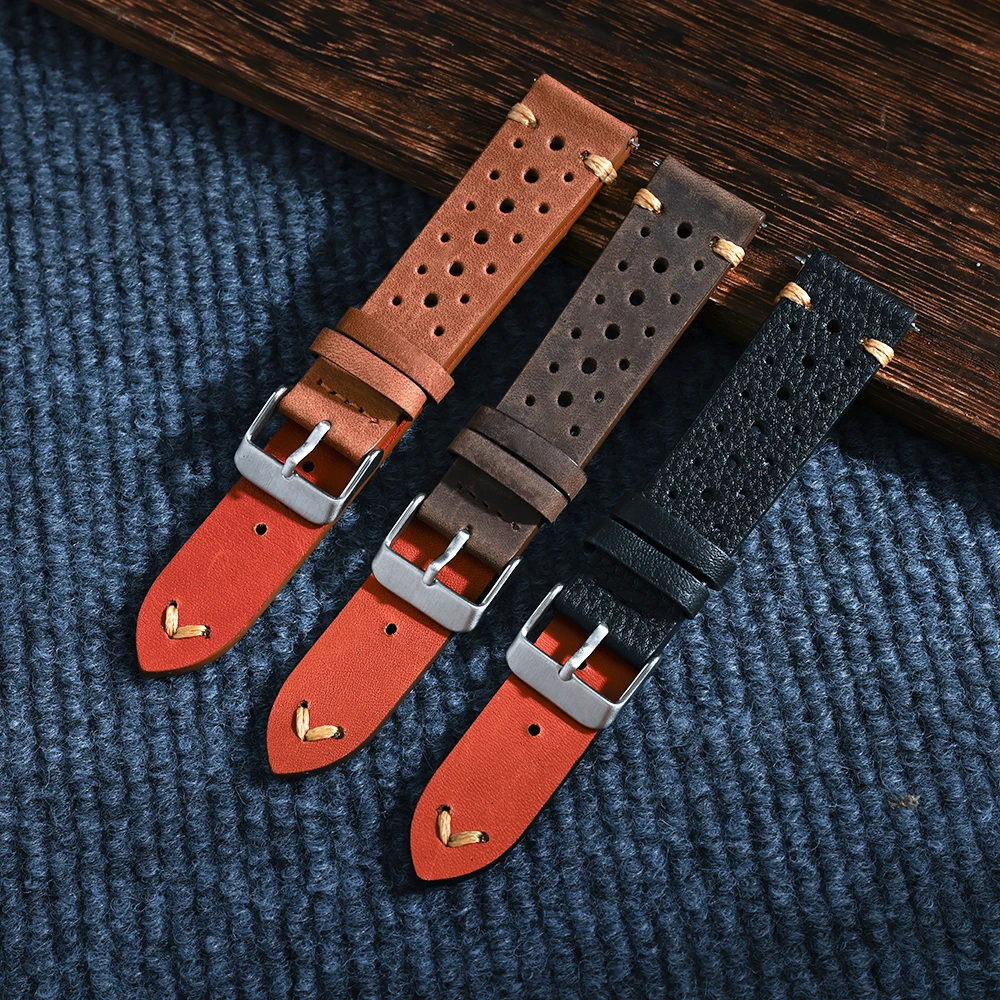 Genuine Leather Straps For Watch Vintage Wristband 18mm 20mm 22mm Rally Watch Band Soft Handmade Stitched