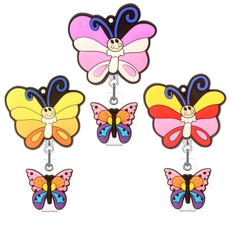 

Cartoon Colorful Butterfly Badge Reel Nurse Workers Enfermera ID Holder Girl Boy Retractable Name Card Holder Accessory