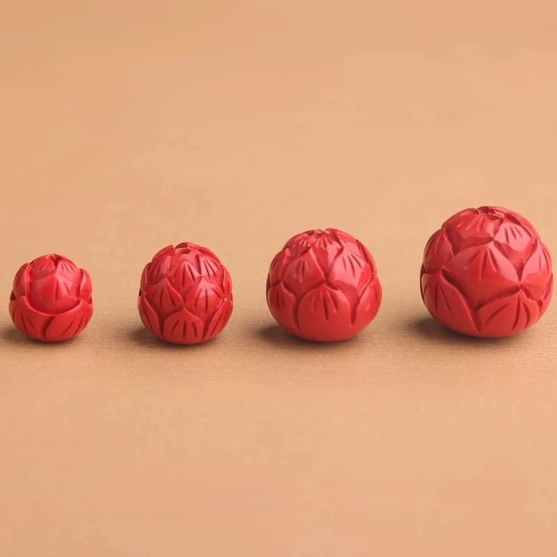 Cinnabar high content red sand open lotus flower round bead loose bead DIY jewelry