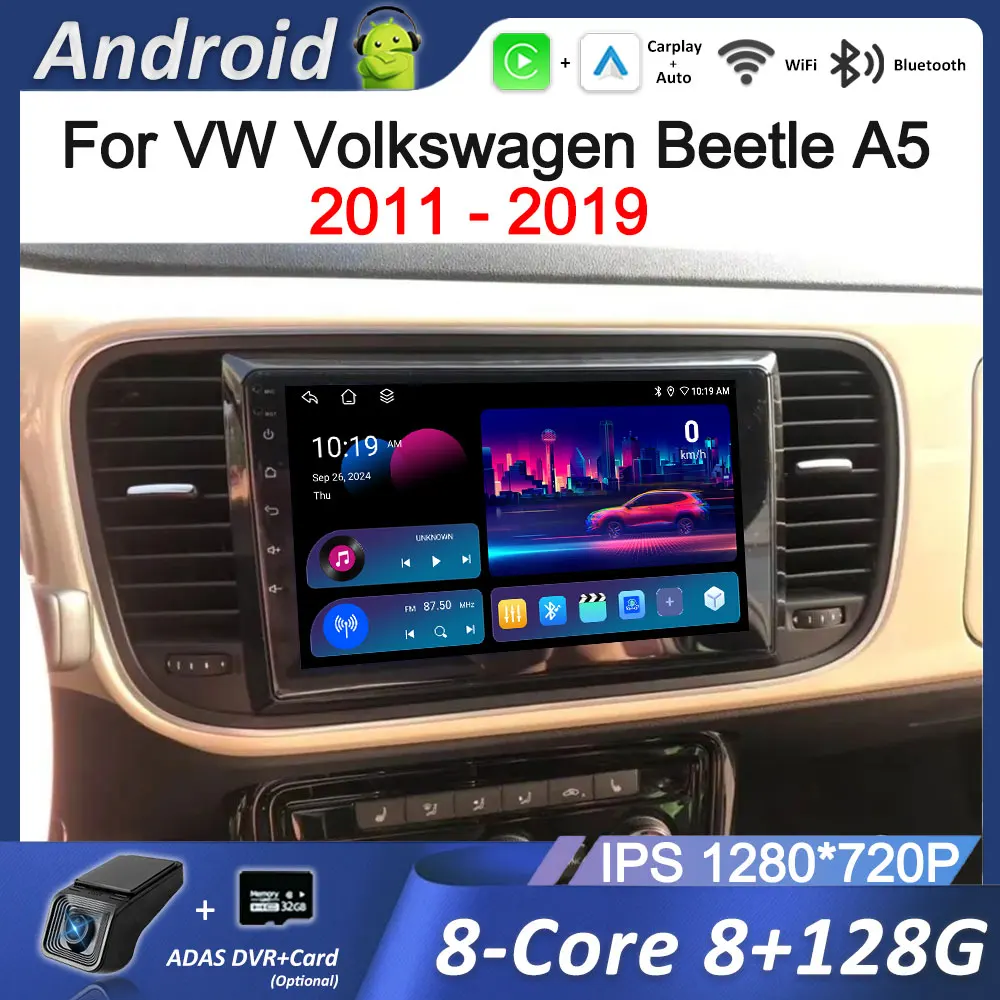 

9-дюймовый Bluetooth для VW Volkswagen Beetle A5 2011-2019 Android Автомобильный видео Мультимедийный плеер с разделенным экраном Carplay WiFi GPS