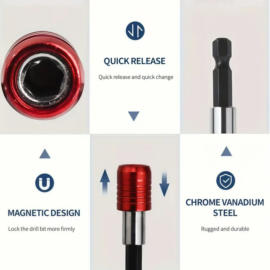 60 mm sechseckige Verlängerungsstange mit magnetischer Hülse, 6,35 mm Schnellwechsel-selbstsichernder Schraubendreher zum Anschluss von Elektrowerkzeugen – Detail 2