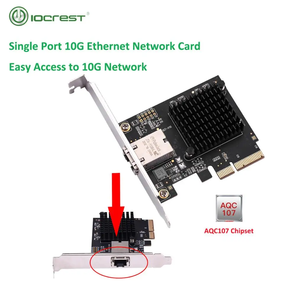 IOCREST Pcie x4 to Single Port 10 Gbase Ethernet Gigabit Nic Pci Express 10G/2.5G/1000M/100/10M RJ45 Lan Network Adapter Card