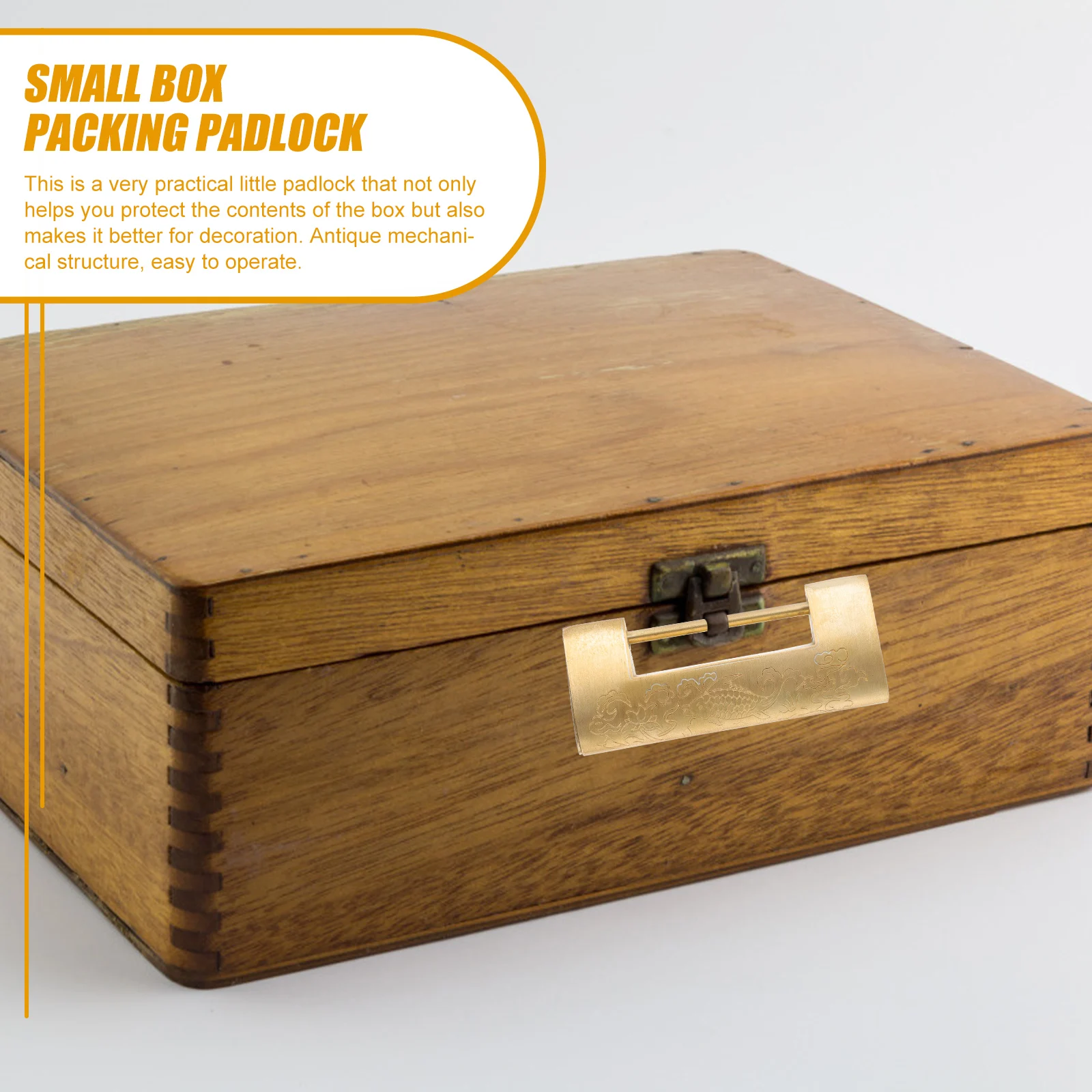 Öffnen Sie das Vorhängeschloss horizontal, Vintage-Riegel, chinesischer Stil, Kupfer, dekorative kleine Box