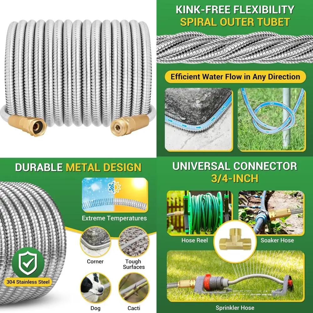 

Heavy-Duty 100-Foot Flexible Metal Garden Hose with Female to Male Connectors, Outdoor Use Hose Extension