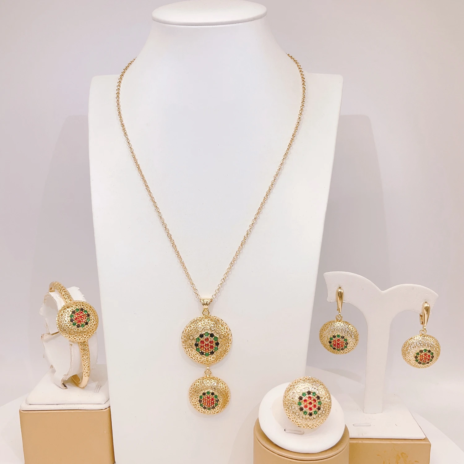

African Bridal Wedding Party Jewelry Set Nigeria 18K Gold Plated Women Jewelry Set Necklace Earrings Bracelet Ring Jewelry