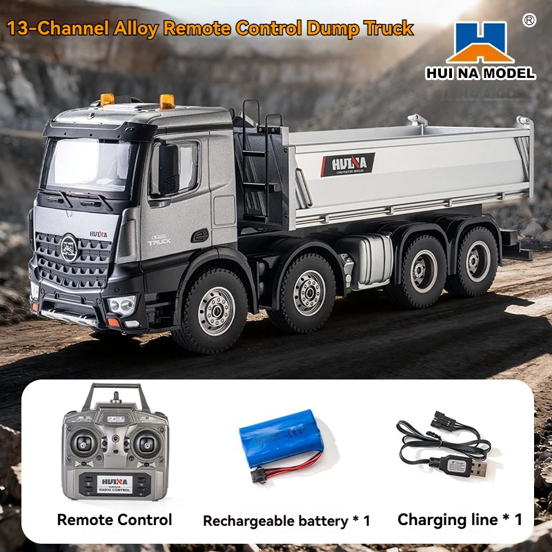 Hui Na Model 536 Remote Control Dump Truck 1:14 Scale 12 Channel Alloy 8 Wheel Heavy Duty With Full Proportional Control Lights
