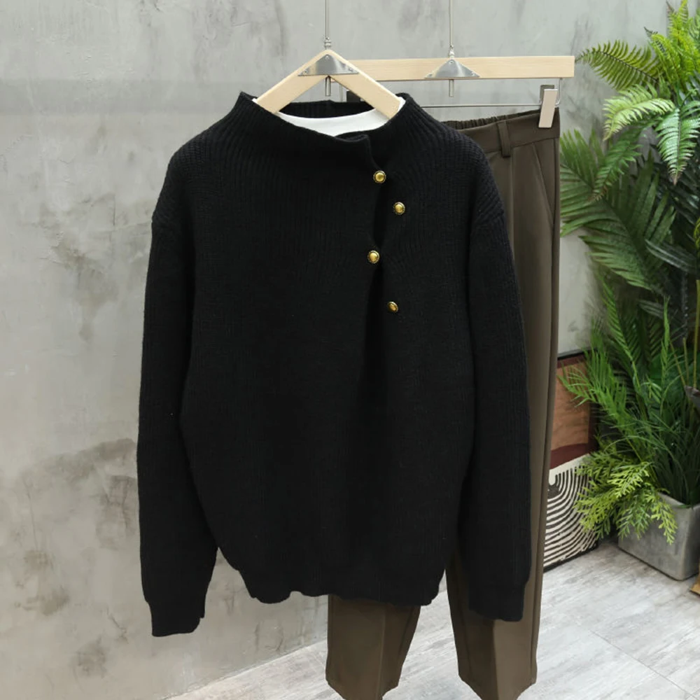 Mens Sweater Irregular Button Casual Knitted Sweater Streetwear Fashion Youth Campus Trend Long-Sleeve Male Tops Men'S Clothing