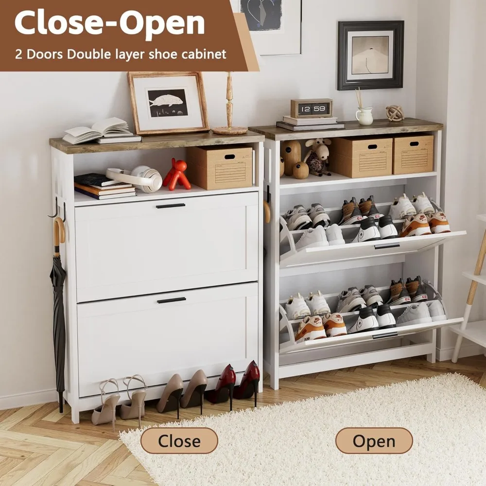 خزانة أحذية قابلة للتعديل مع مساحة تخزين مخفية وأدراج الروطان لتنظيم الأحذية