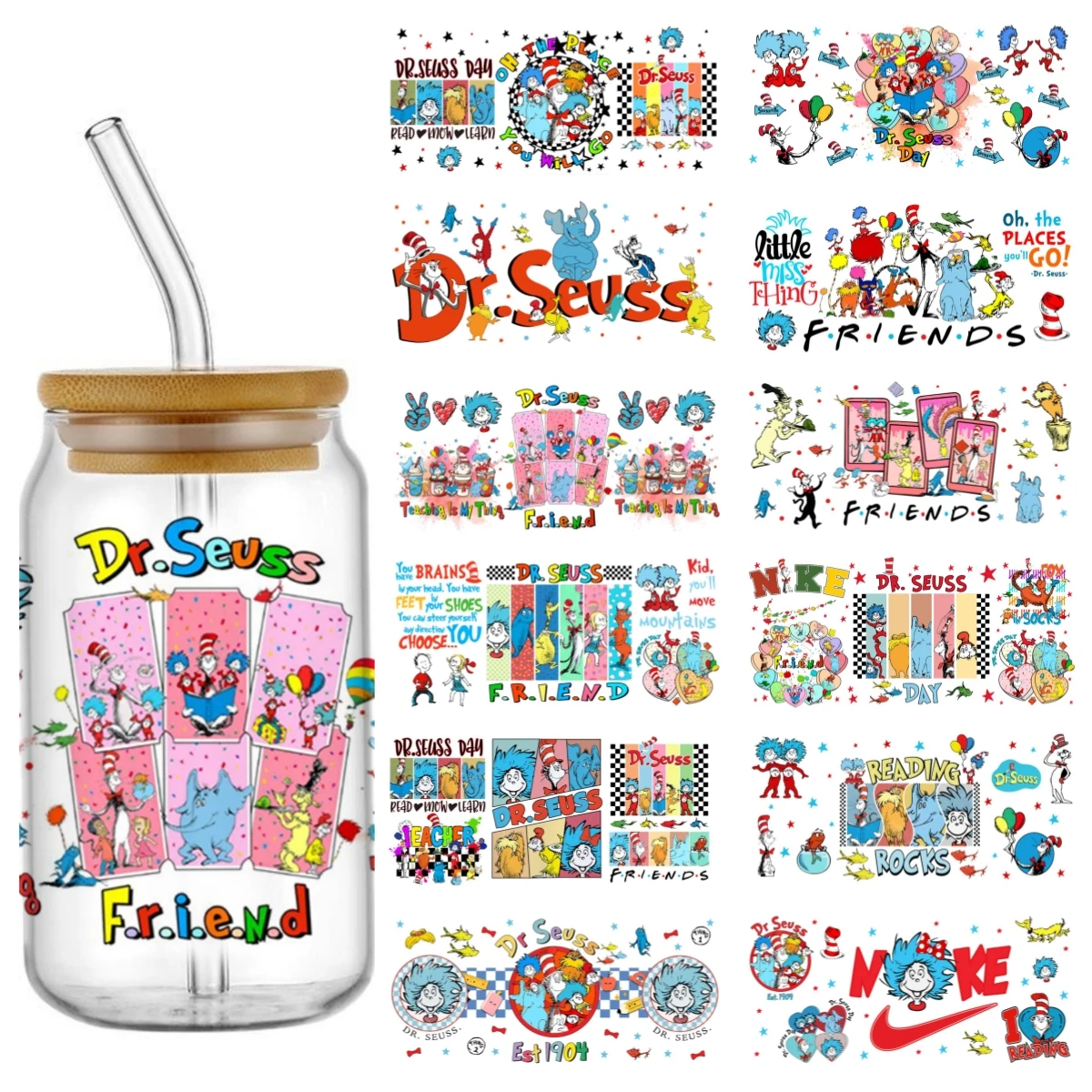 2025 Miniso UV DTF Cup Wrap Dr. Su Cartoon Transfers 16oz UV DTF Libbey Wrap Tumbler Stickers Glass Can Selfadhesive Waterproof