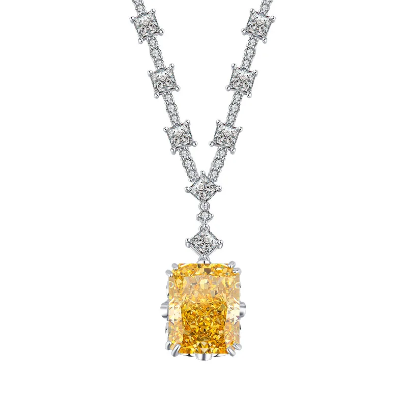 

S925 Silver High Carbon Diamond Yellow Diamond Premium Luxury Full Diamond Pendant Necklace 18 * 23